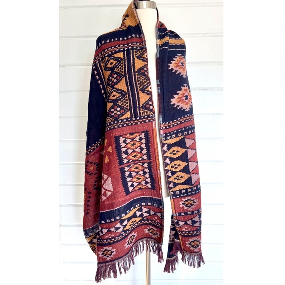 MADEWELL Large Tribal Ethnic Pattern Shawl Wrap - 88"L x 24"W - Picture 1 of 8